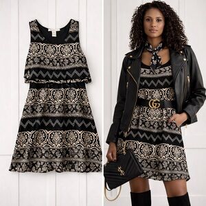 Black & White Boho Tiered Sleeveless Dress | Size Large